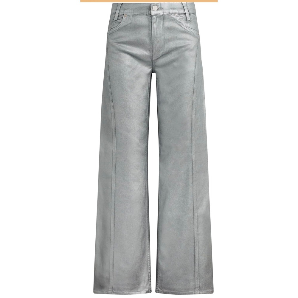 Hudson Jeans Womens 26 Silver Metallic Foil Wide Leg Seam Detail New